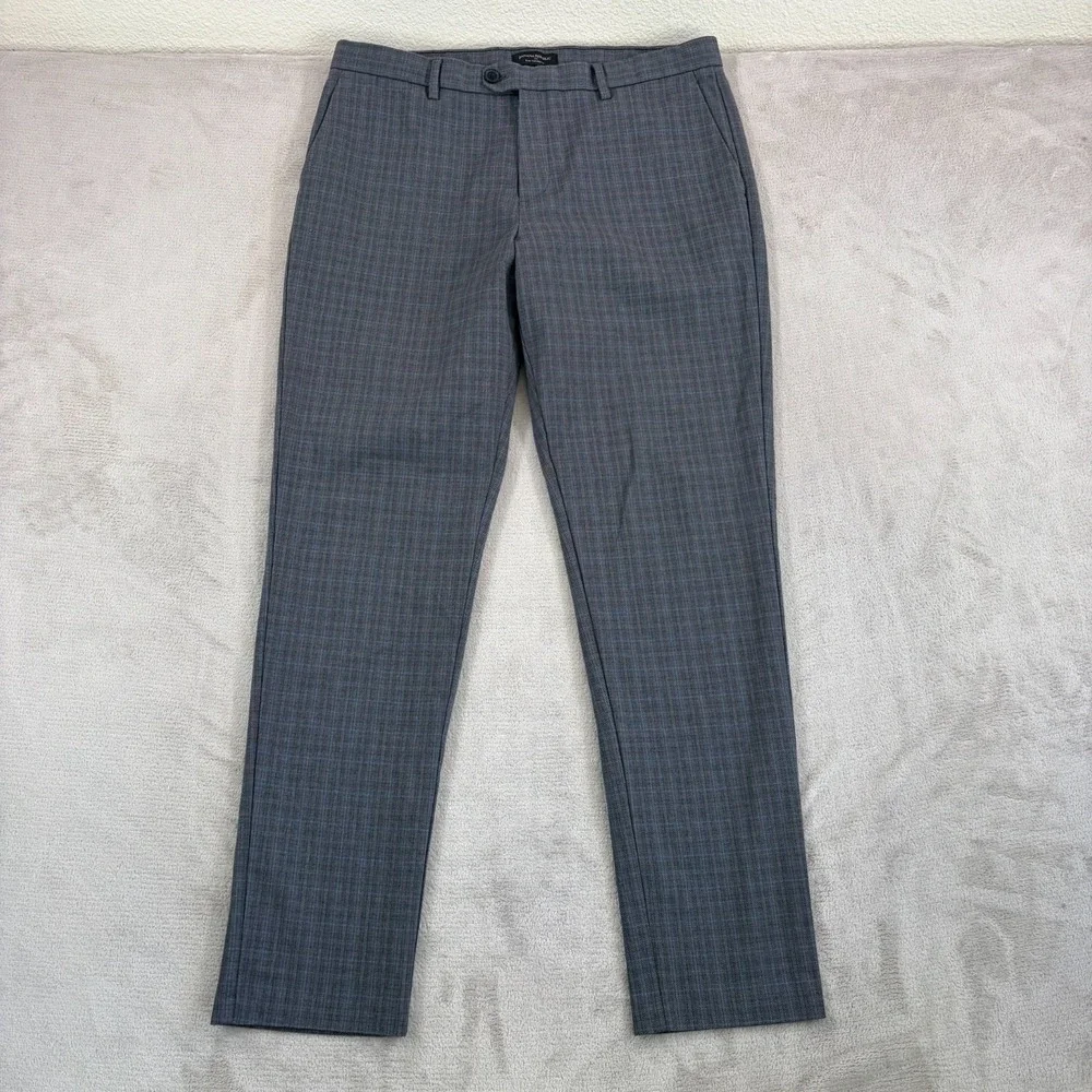 Banana Republic Slim‎ Tapered Fit Trouser Pants in Grey Plaid Men 36x33 Preppy